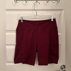 American Eagle Outfitters High-Waist Bike Shorts in Burgundy